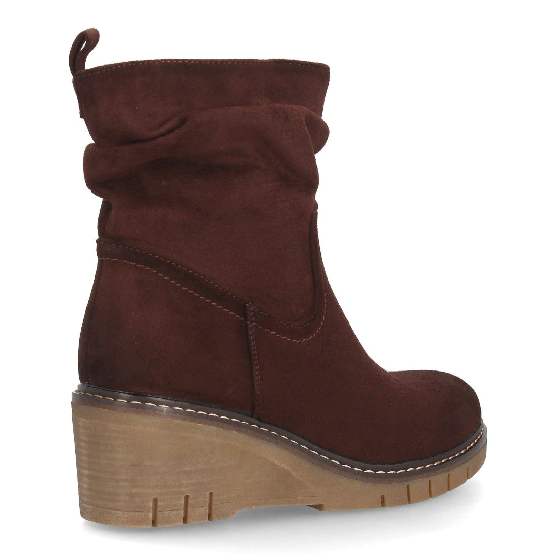 Botines de Mujer con Cuña, Caña Fruncida y Suela Dentada -Marron