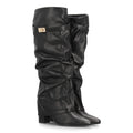 Botas Altas de Mujer con Caña Fruncida, Tacón Ancho y Punta Fina -Negro