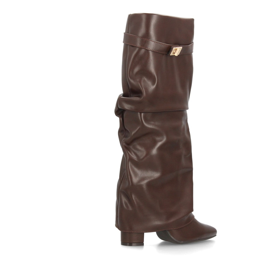 Botas Altas de Mujer con Caña Fruncida, Tacón Ancho y Punta Fina -Marron