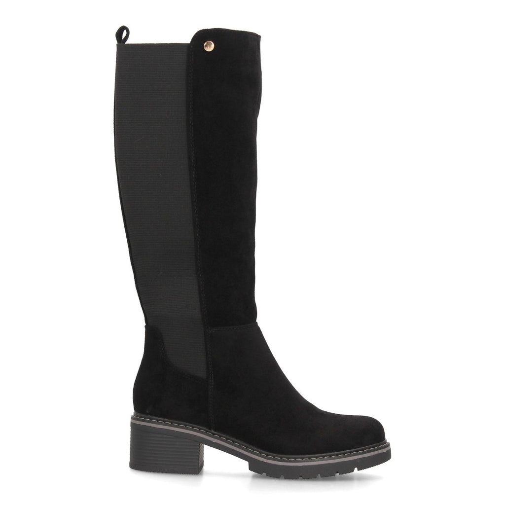 Botas Altas de Mujer Estilo Ecuestre con Panel Elástico y Cremallera -Negro