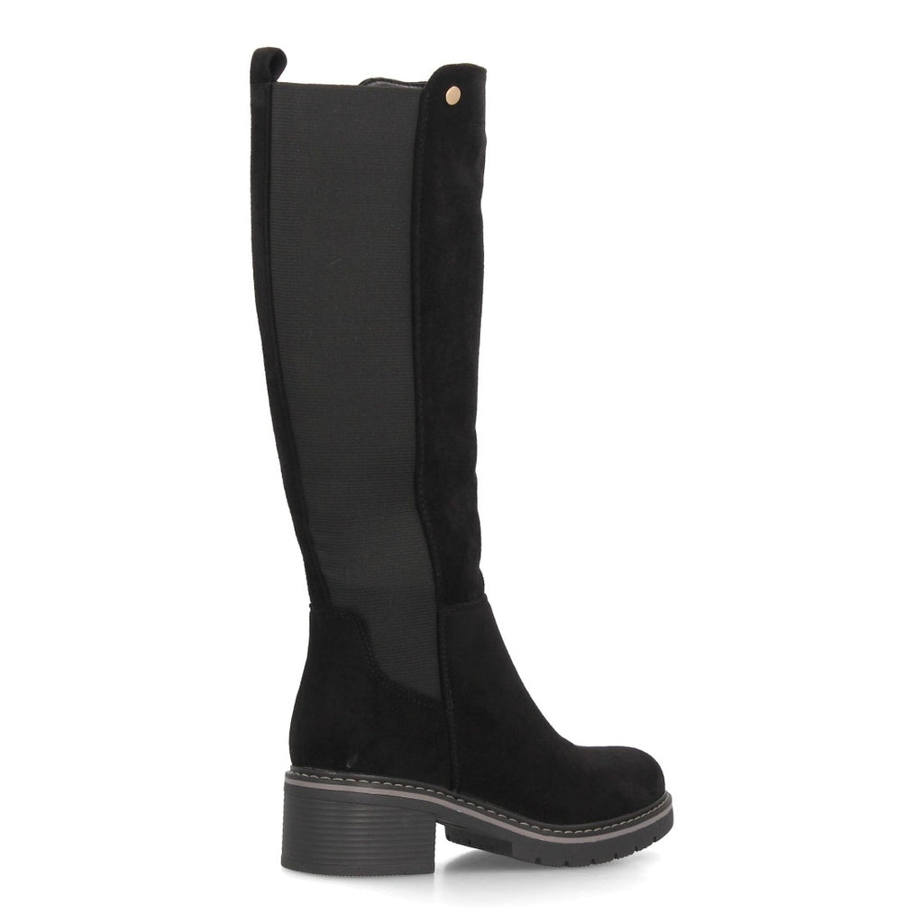 Botas Altas de Mujer Estilo Ecuestre con Panel Elástico y Cremallera -Negro
