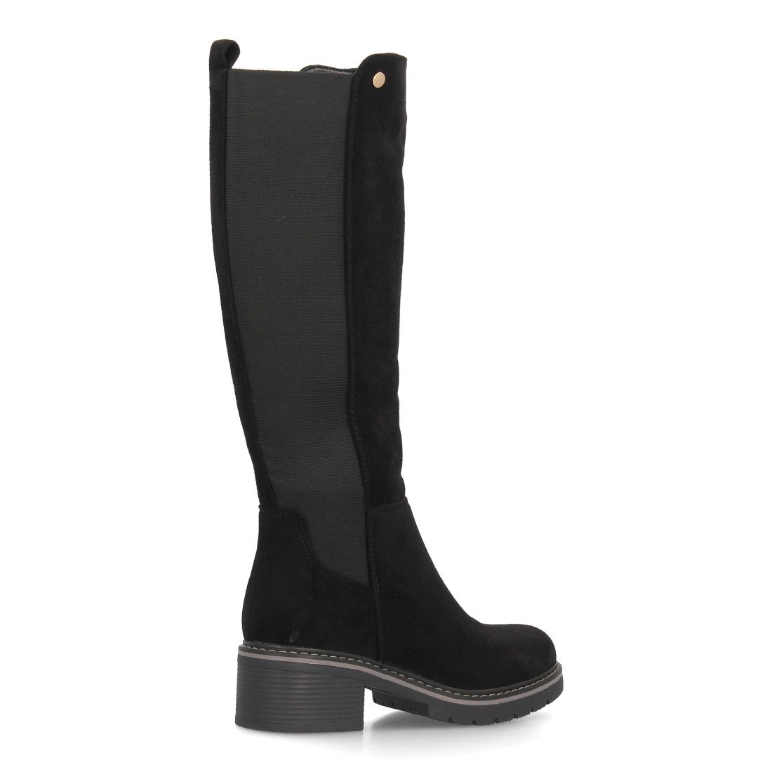 Botas Altas de Mujer Estilo Ecuestre con Panel Elástico y Cremallera -Negro
