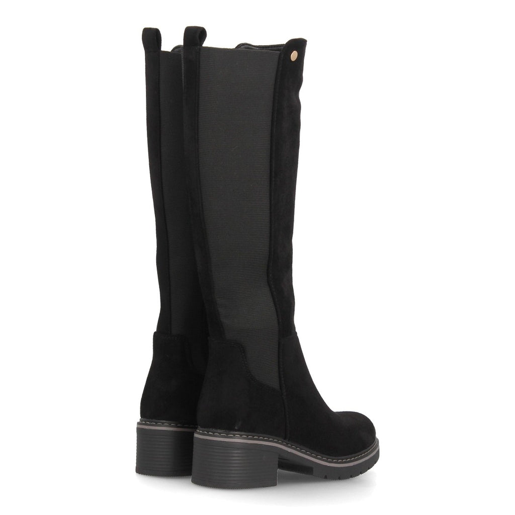 Botas Altas de Mujer Estilo Ecuestre con Panel Elástico y Cremallera -Negro