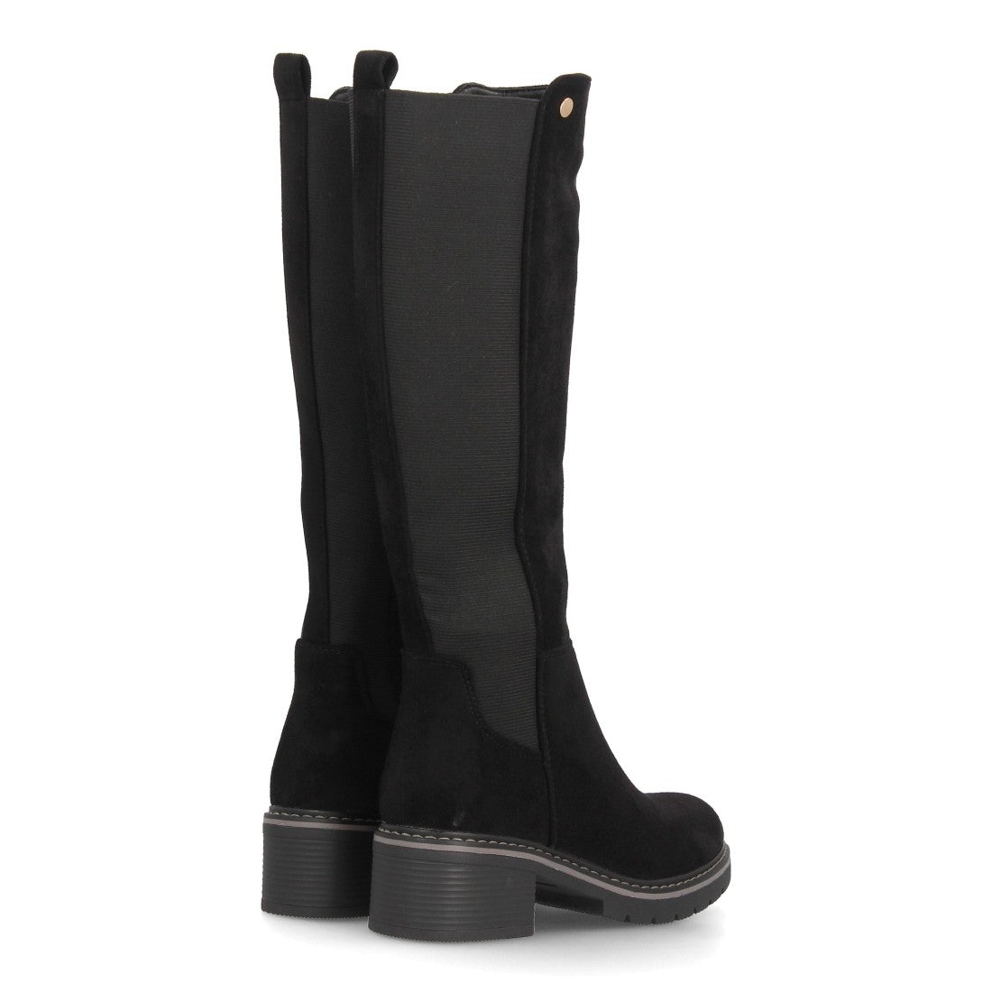 Botas Altas de Mujer Estilo Ecuestre con Panel Elástico y Cremallera -Negro