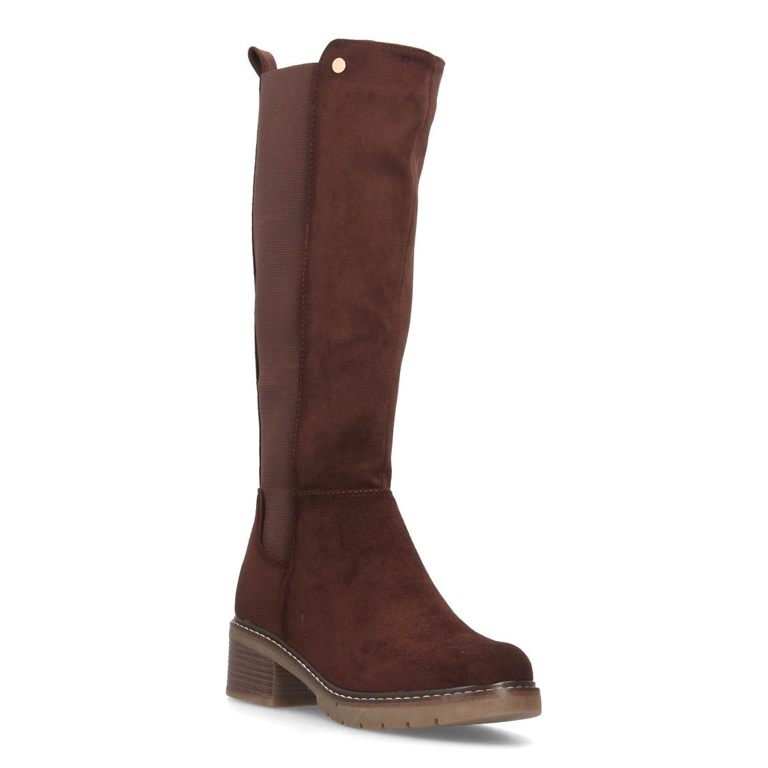 Botas Altas de Mujer Estilo Ecuestre con Panel Elástico y Cremallera -Marron