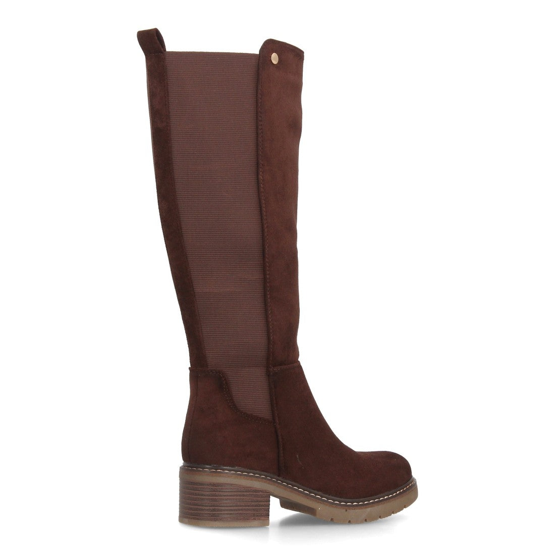 Botas Altas de Mujer Estilo Ecuestre con Panel Elástico y Cremallera -Marron