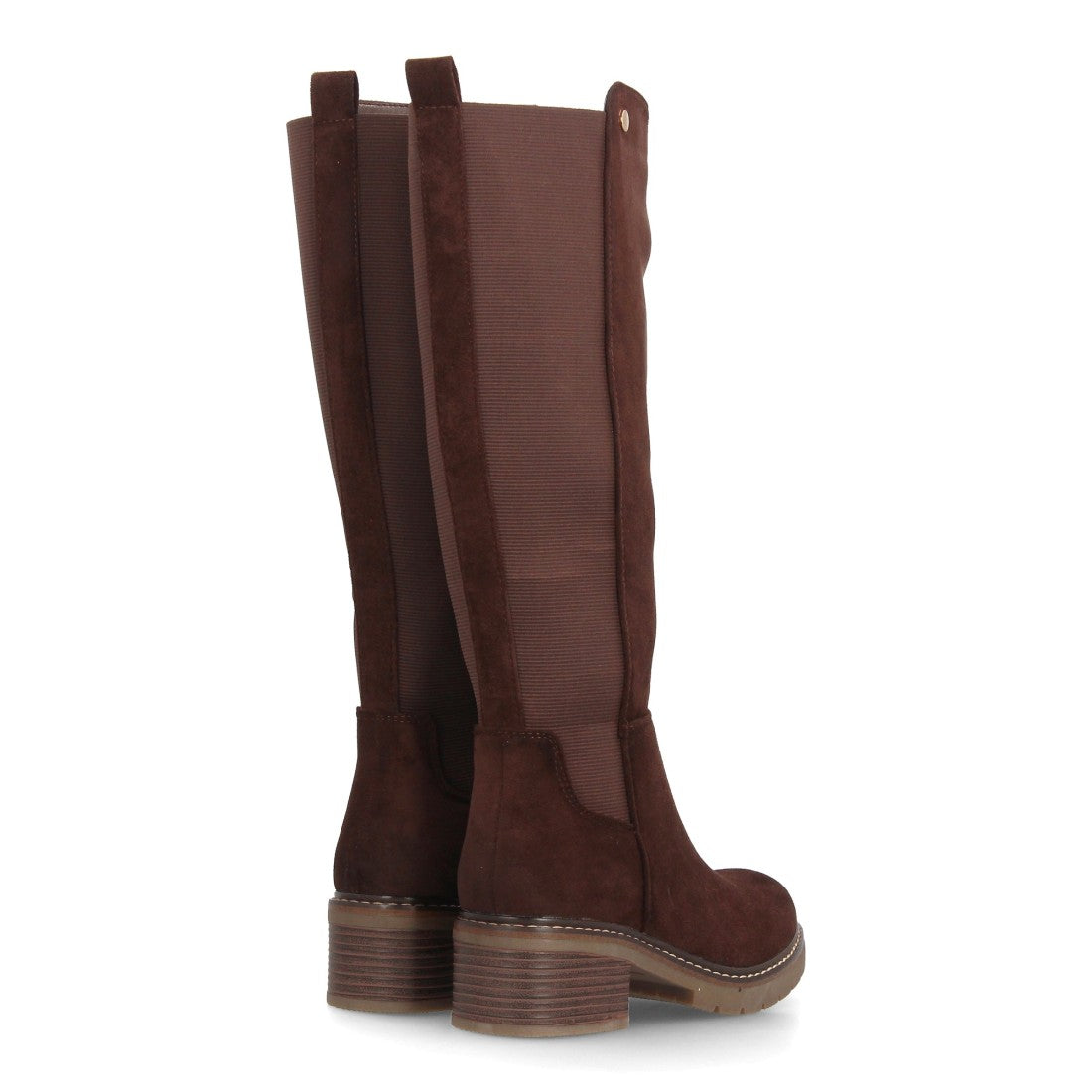 Botas Altas de Mujer Estilo Ecuestre con Panel Elástico y Cremallera -Marron