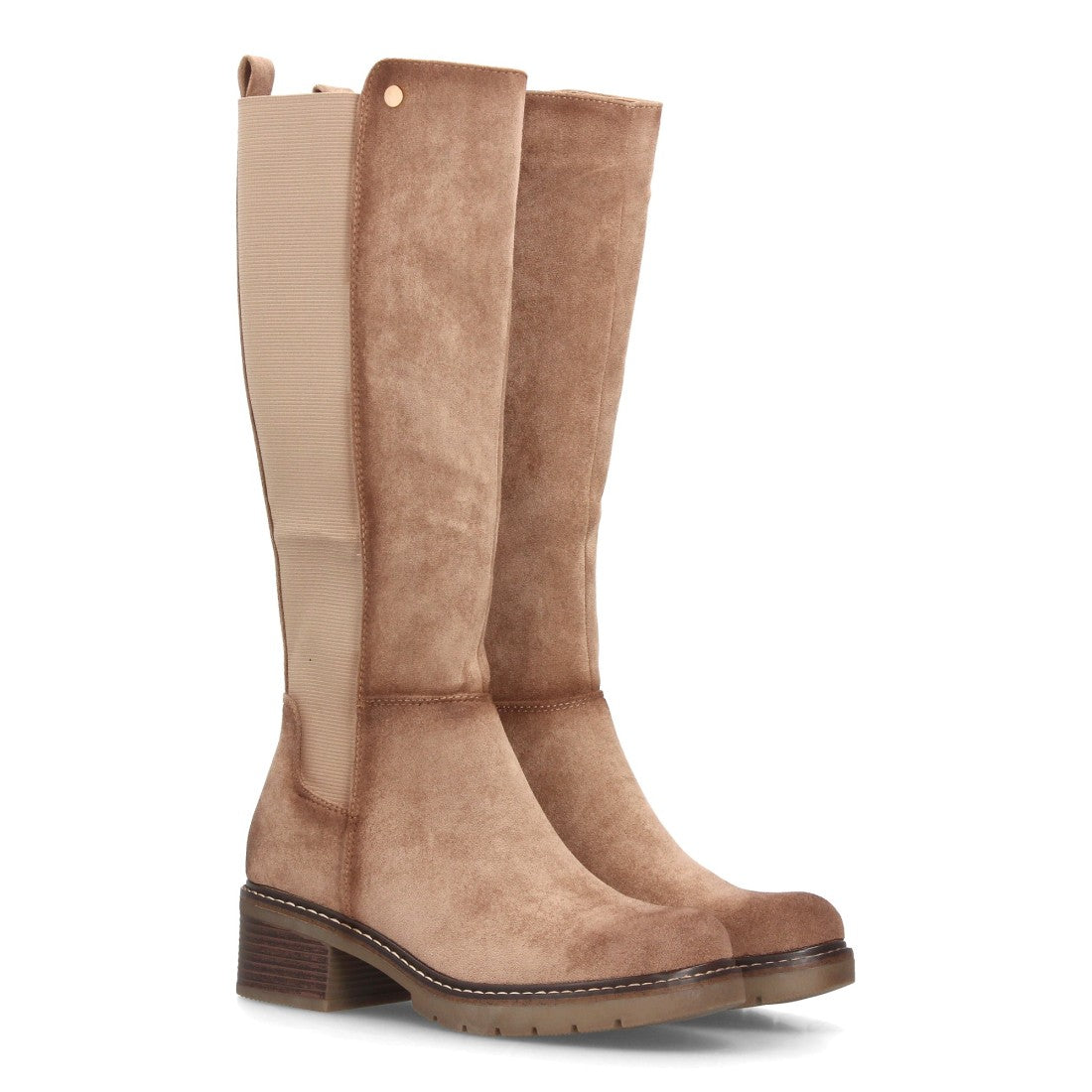 Botas Altas de Mujer Estilo Ecuestre con Panel Elástico y Cremallera -Kaki