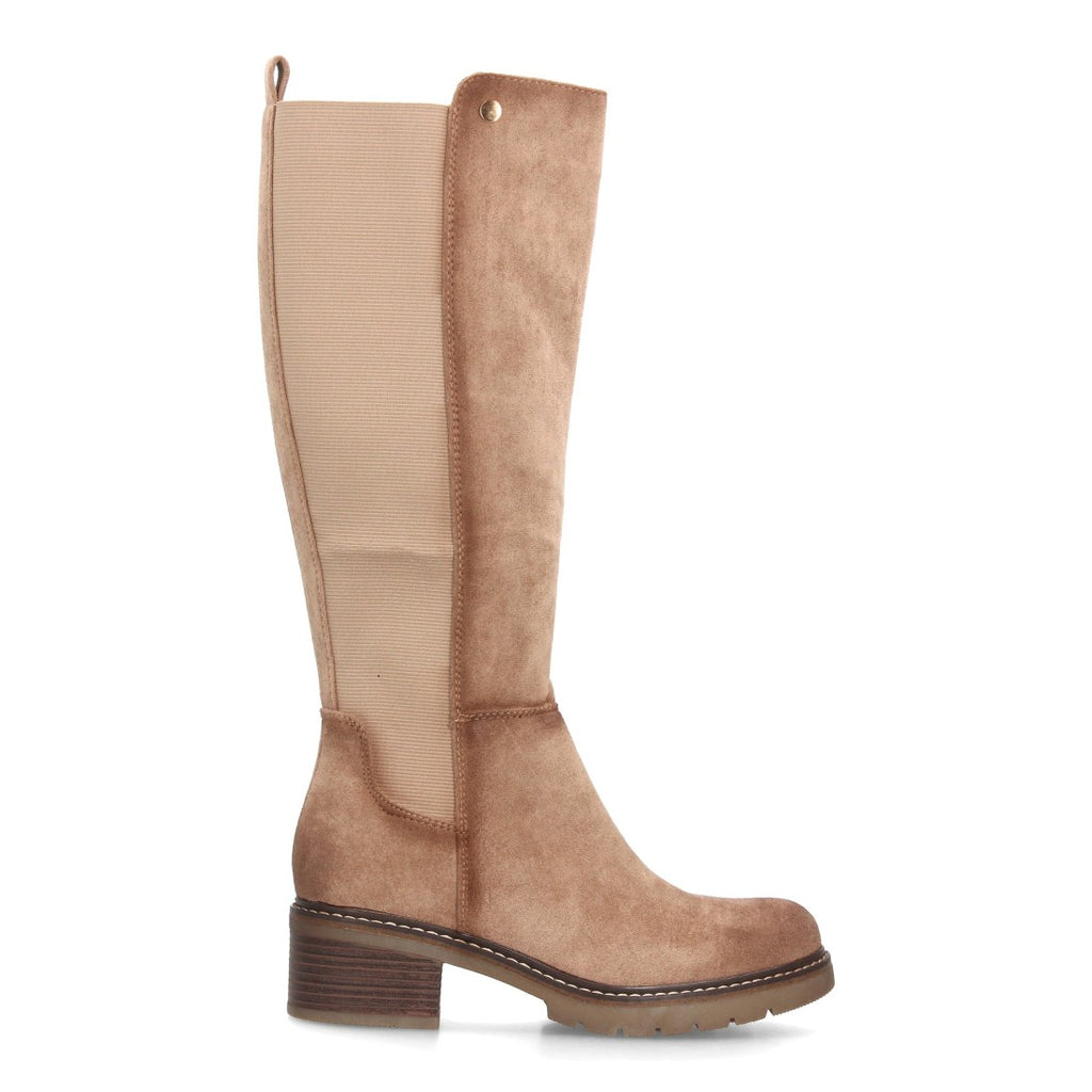 Botas Altas de Mujer Estilo Ecuestre con Panel Elástico y Cremallera -Kaki