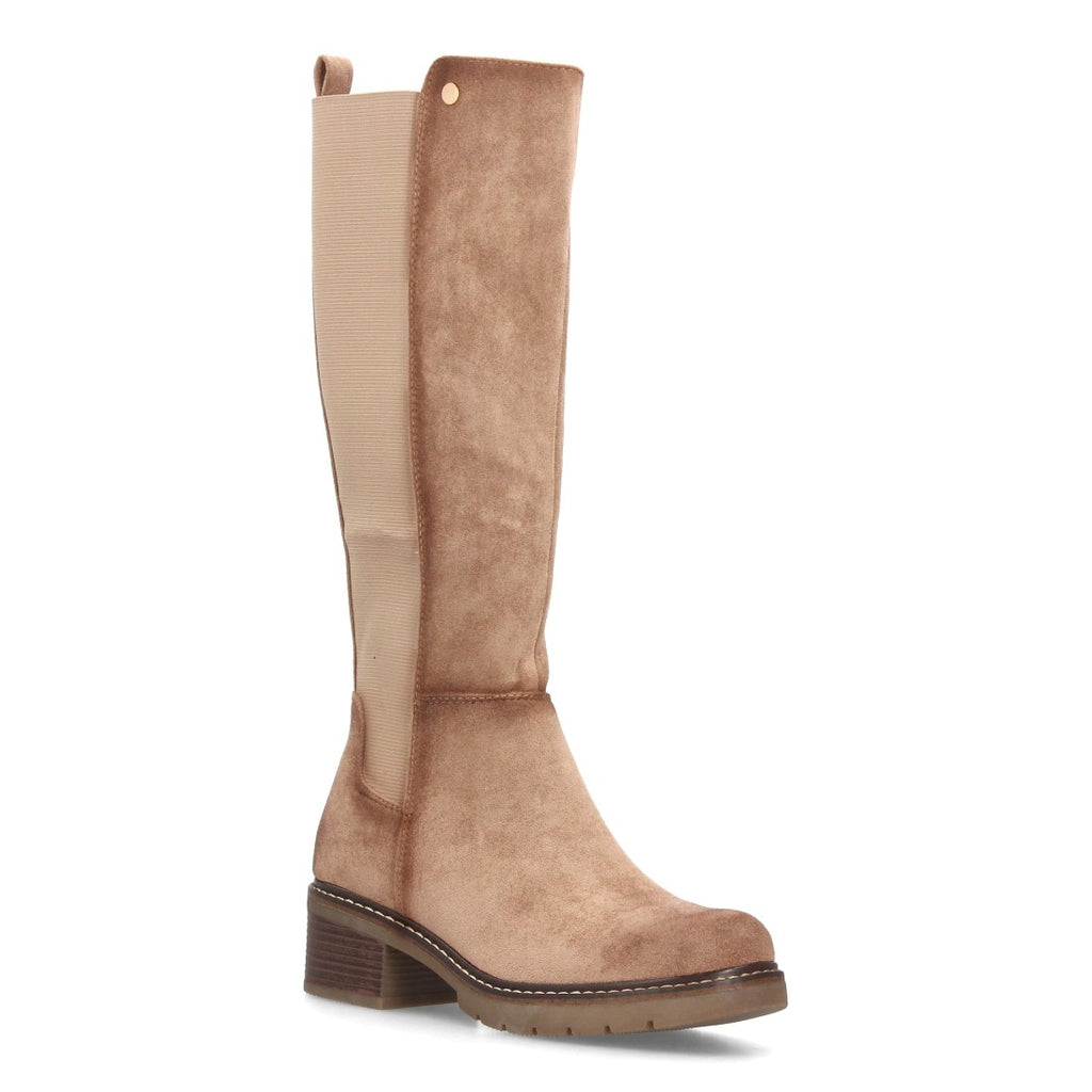 Botas Altas de Mujer Estilo Ecuestre con Panel Elástico y Cremallera -Kaki