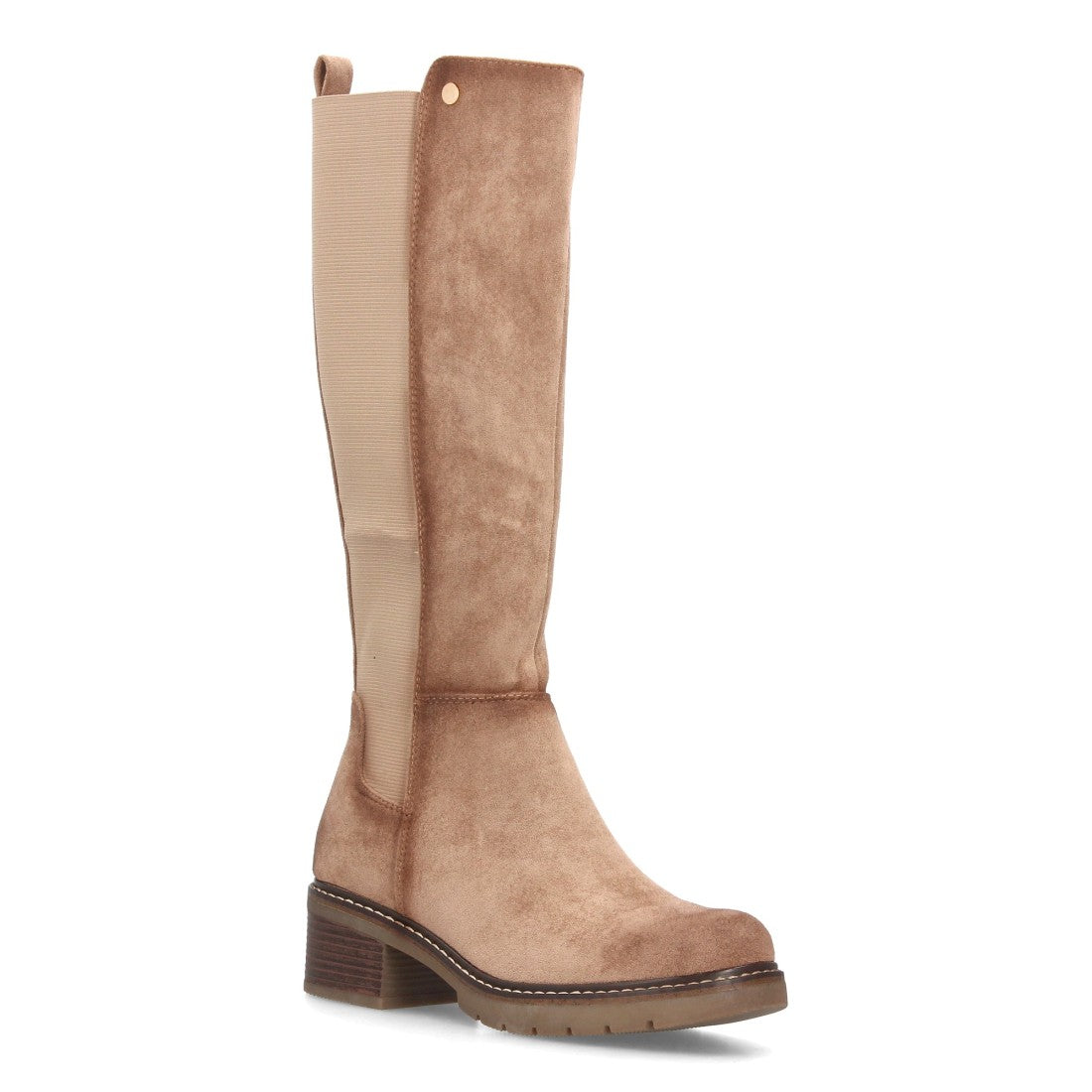 Botas Altas de Mujer Estilo Ecuestre con Panel Elástico y Cremallera -Kaki