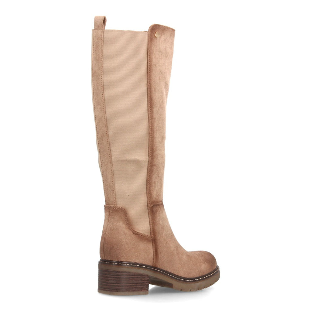 Botas Altas de Mujer Estilo Ecuestre con Panel Elástico y Cremallera -Kaki