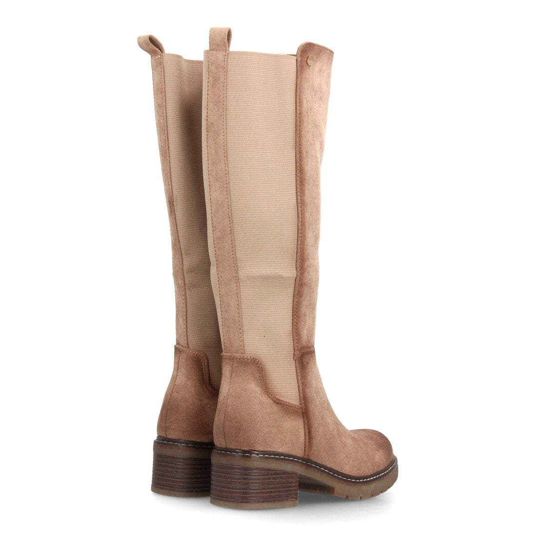 Botas Altas de Mujer Estilo Ecuestre con Panel Elástico y Cremallera -Kaki