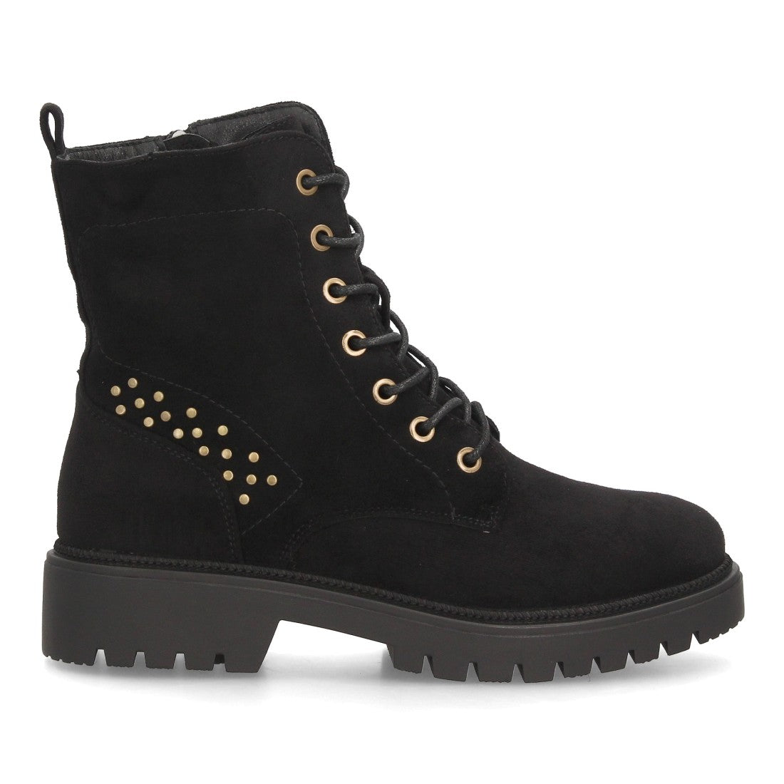 Botines Militares de Mujer con Tacón Ancho, Cordones y Cremallera -Negro