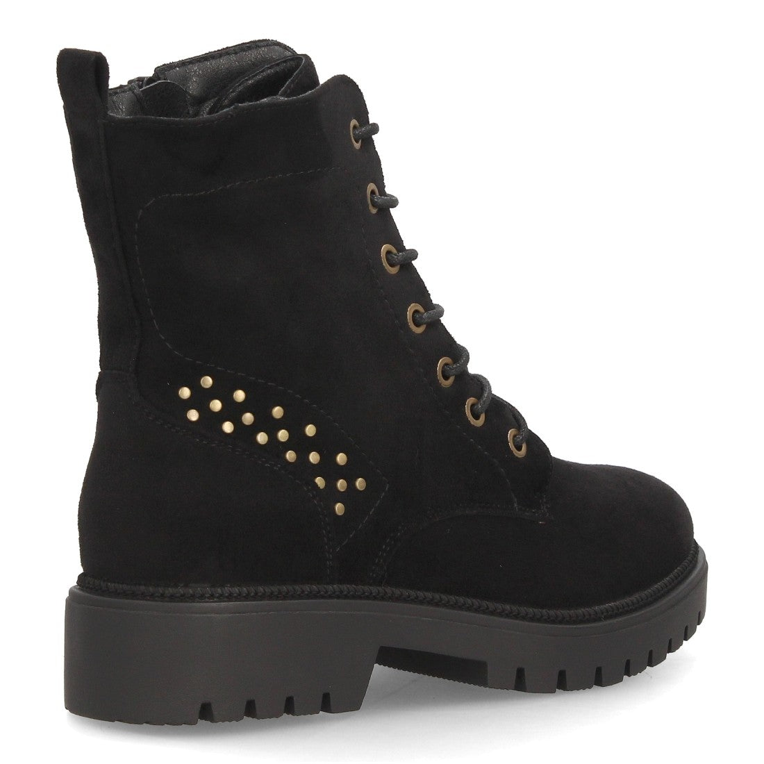 Botines Militares de Mujer con Tacón Ancho, Cordones y Cremallera -Negro