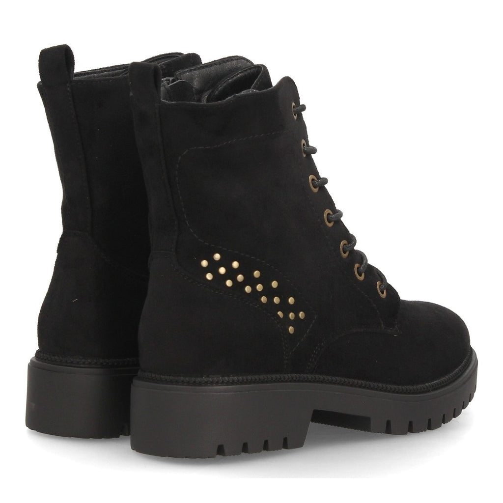 Botines Militares de Mujer con Tacón Ancho, Cordones y Cremallera -Negro