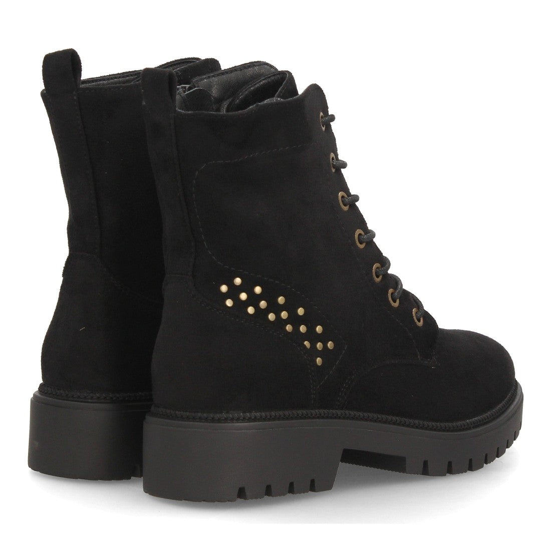 Botines Militares de Mujer con Tacón Ancho, Cordones y Cremallera -Negro