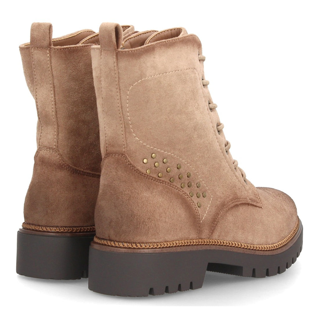 Botines Militares de Mujer con Tacón Ancho, Cordones y Cremallera -Kaki