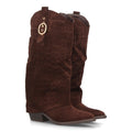 Botas Altas Cowboy de Mujer con Tacón Ancho y Caña Grabada -Marron