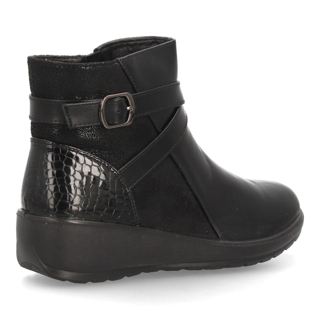 Botines de Mujer con Cuña Integrada, Tiras Cruzadas y Cremallera -Negro