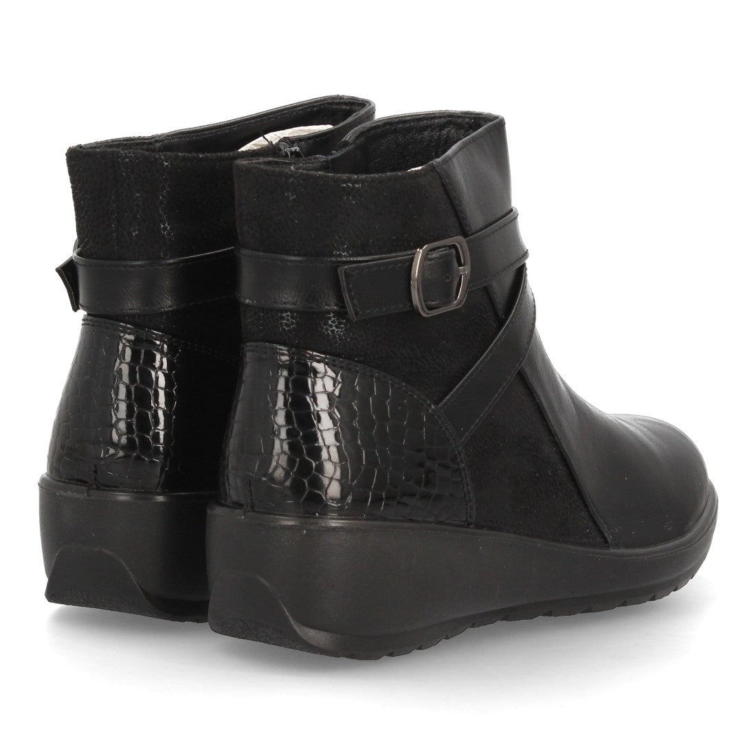 Botines de Mujer con Cuña Integrada, Tiras Cruzadas y Cremallera -Negro