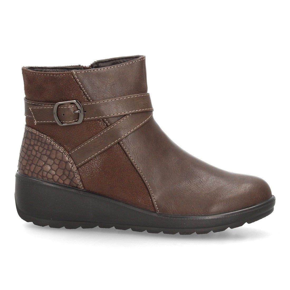 Botines de Mujer con Cuña Integrada, Tiras Cruzadas y Cremallera -Marron