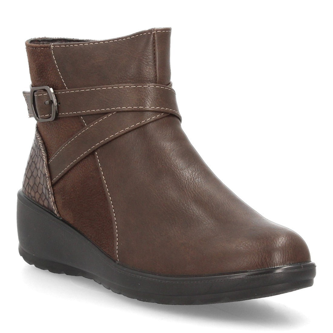 Botines de Mujer con Cuña Integrada, Tiras Cruzadas y Cremallera -Marron