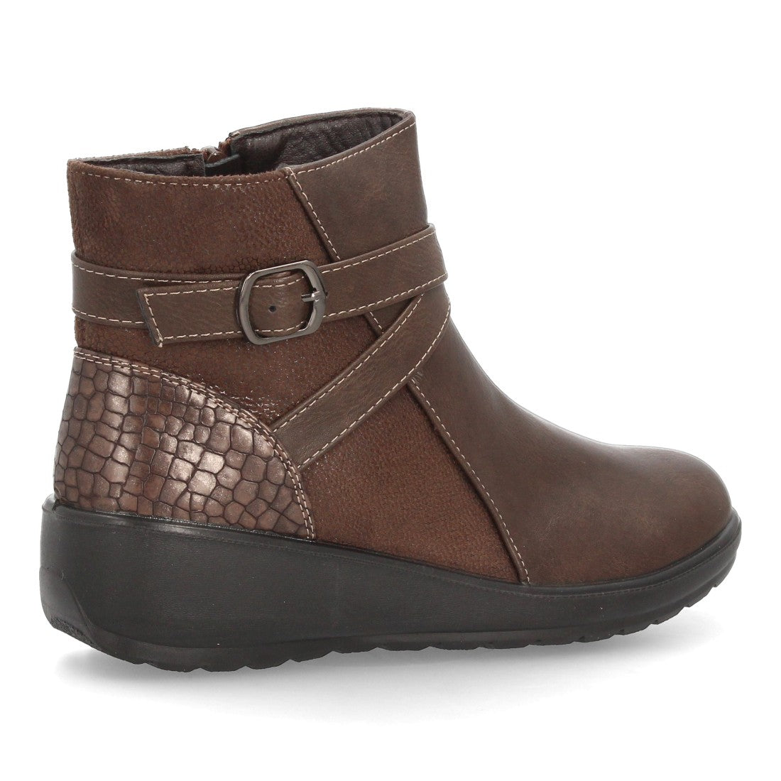 Botines de Mujer con Cuña Integrada, Tiras Cruzadas y Cremallera -Marron