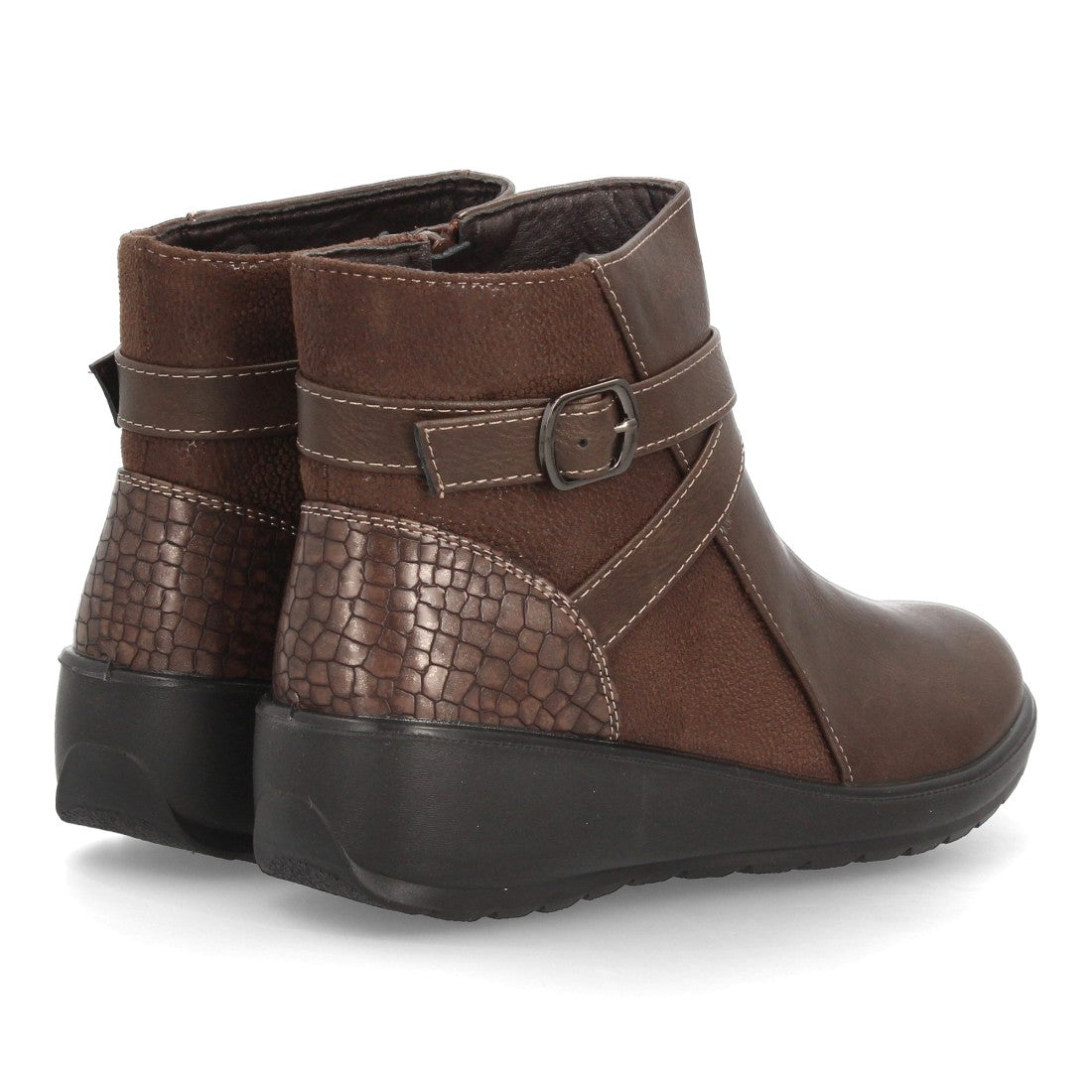 Botines de Mujer con Cuña Integrada, Tiras Cruzadas y Cremallera -Marron
