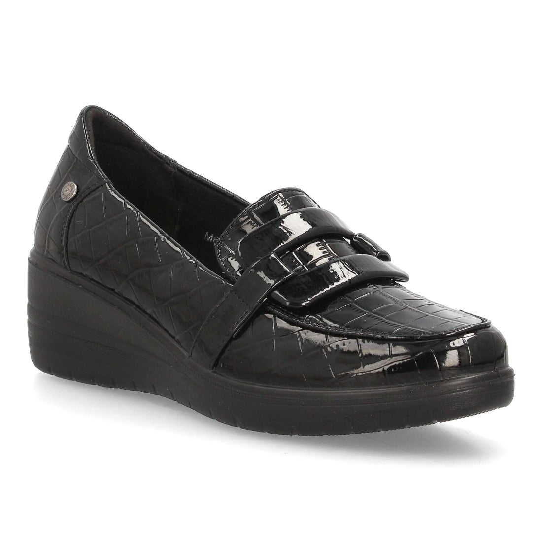 Mocasines de Mujer con Cuña, Textura Grabada y Antifaz -Negro