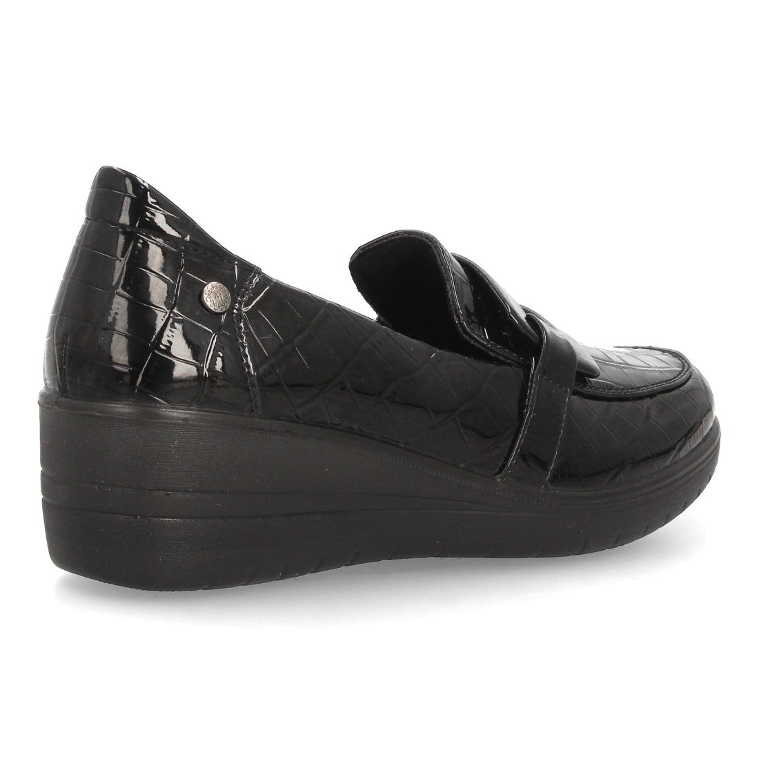 Mocasines de Mujer con Cuña, Textura Grabada y Antifaz -Negro