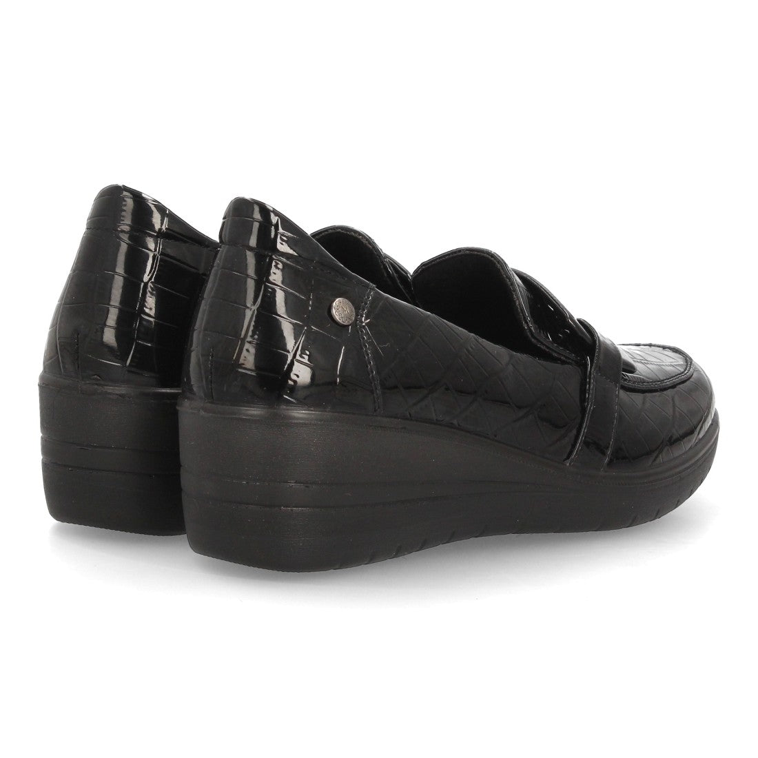 Mocasines de Mujer con Cuña, Textura Grabada y Antifaz -Negro