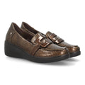 Mocasines de Mujer con Cuña, Textura Grabada y Antifaz -Marron