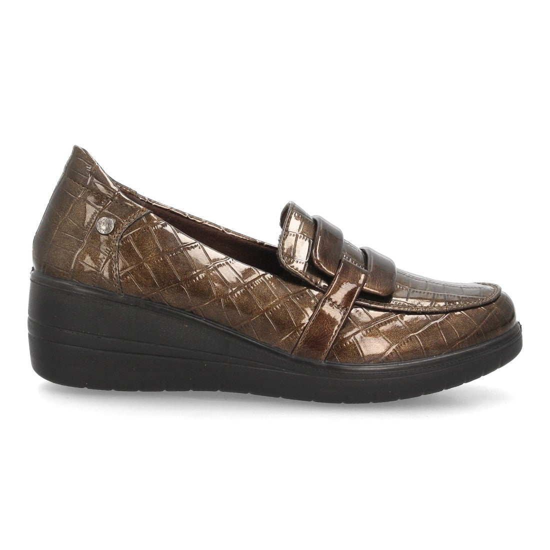 Mocasines de Mujer con Cuña, Textura Grabada y Antifaz -Marron