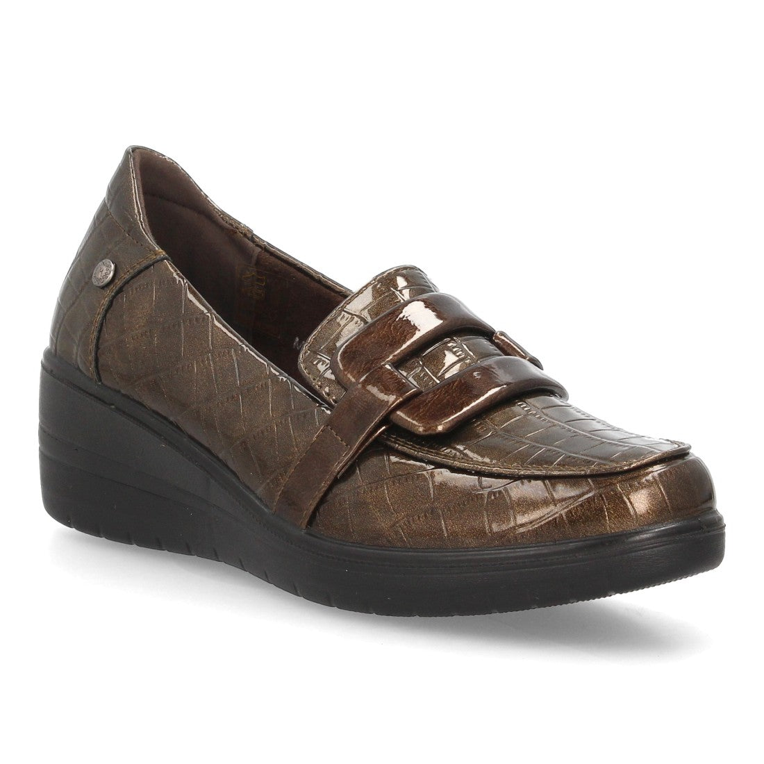 Mocasines de Mujer con Cuña, Textura Grabada y Antifaz -Marron