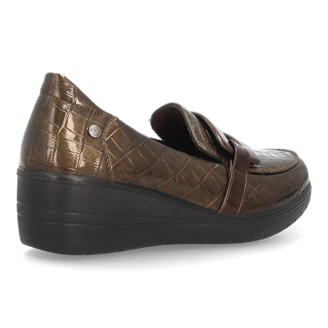 Mocasines de Mujer con Cuña, Textura Grabada y Antifaz -Marron