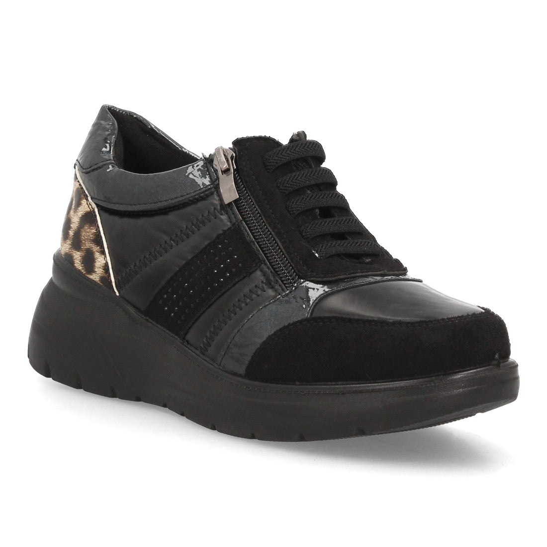 Zapatillas de Mujer con Cuña, Plataforma y Detalles de Texturas -Negro