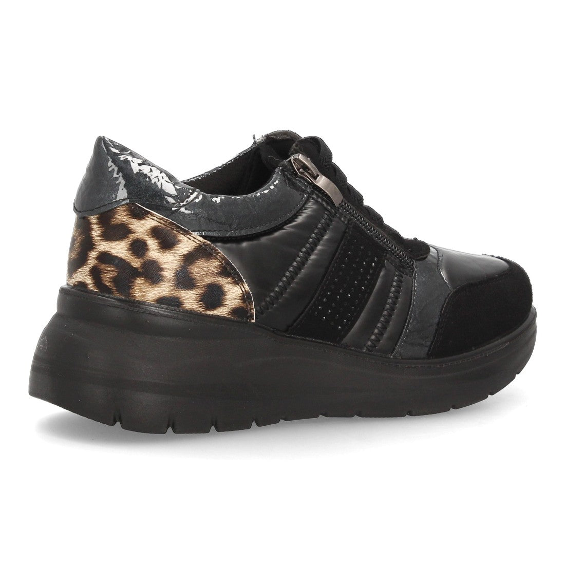 Zapatillas de Mujer con Cuña, Plataforma y Detalles de Texturas -Negro