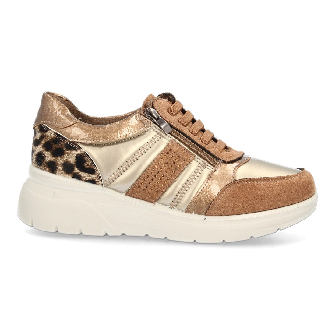 Zapatillas de Mujer con Cuña, Plataforma y Detalles de Texturas -Beige
