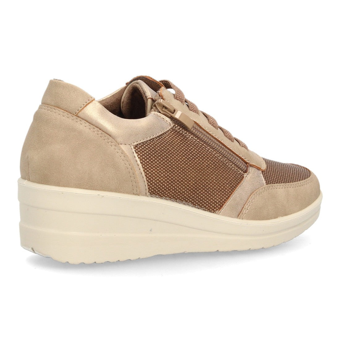Zapatillas de Mujer con Cuña, Plataforma, Cordones y Cremallera -Beige