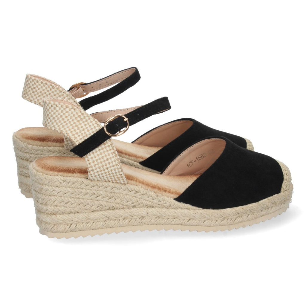 Sandalia de Cuña con Pala Cerrada Negra
