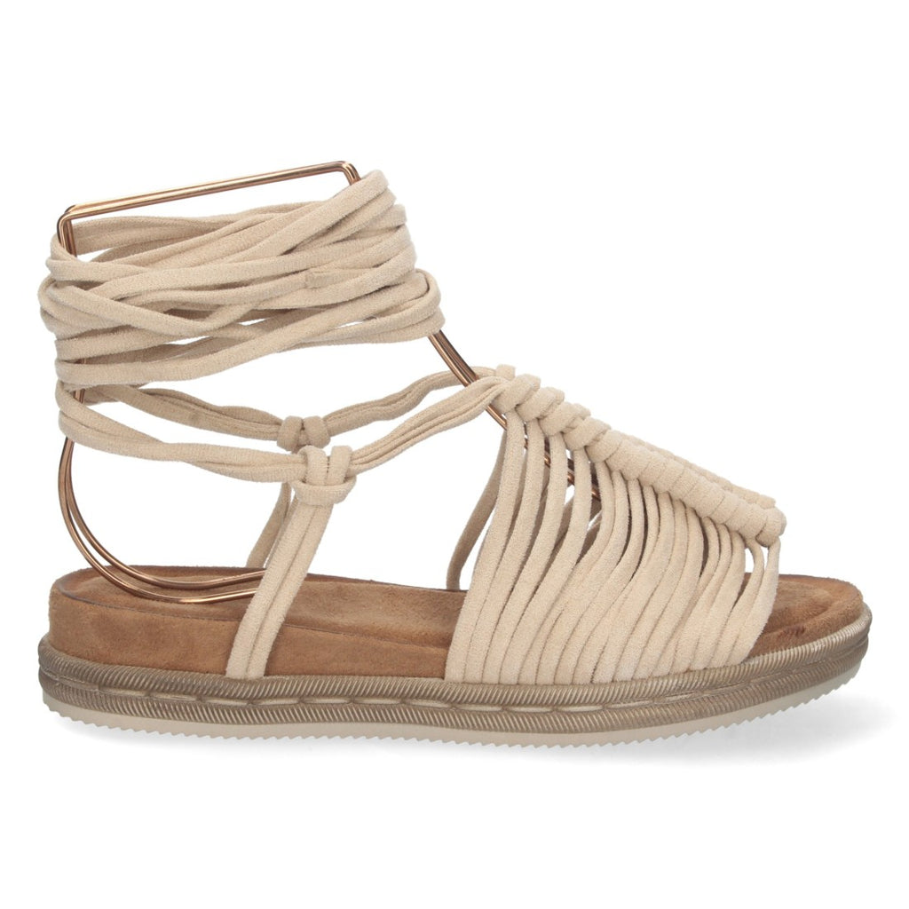 Sandalia Plana – Tiras al Tobillo y Confort Diario -Beige