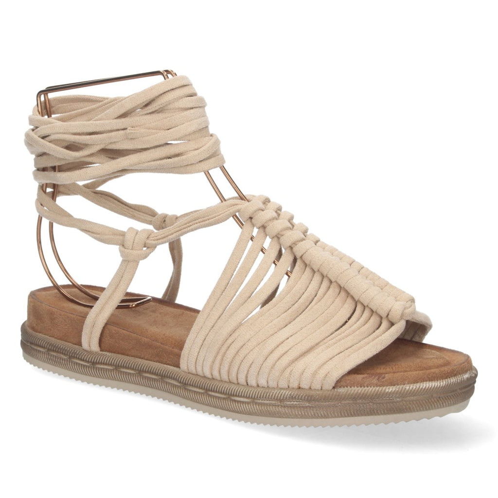 Sandalia Plana – Tiras al Tobillo y Confort Diario -Beige