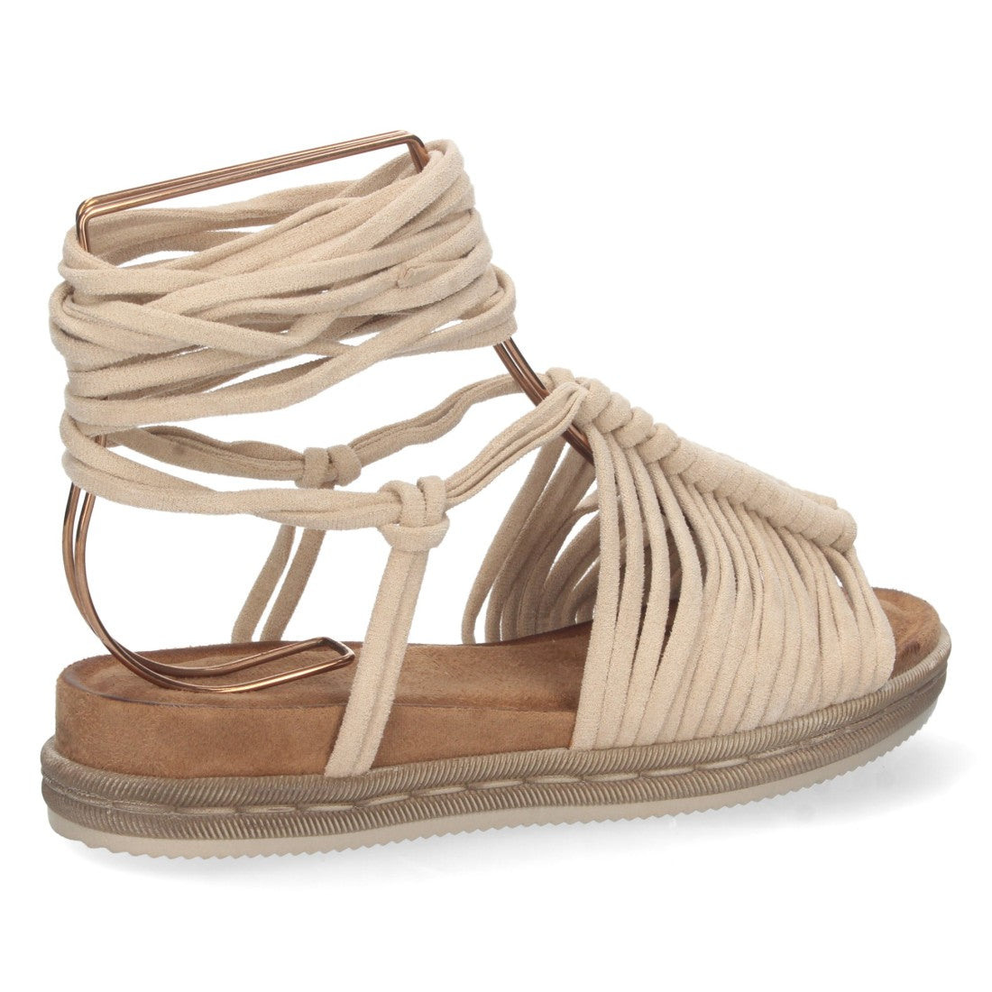 Sandalia Plana – Tiras al Tobillo y Confort Diario -Beige
