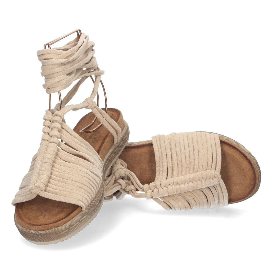 Sandalia Plana – Tiras al Tobillo y Confort Diario -Beige