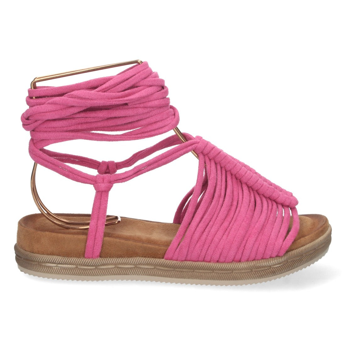 Sandalia Plana – Tiras al Tobillo y Confort Diario -Fucsia