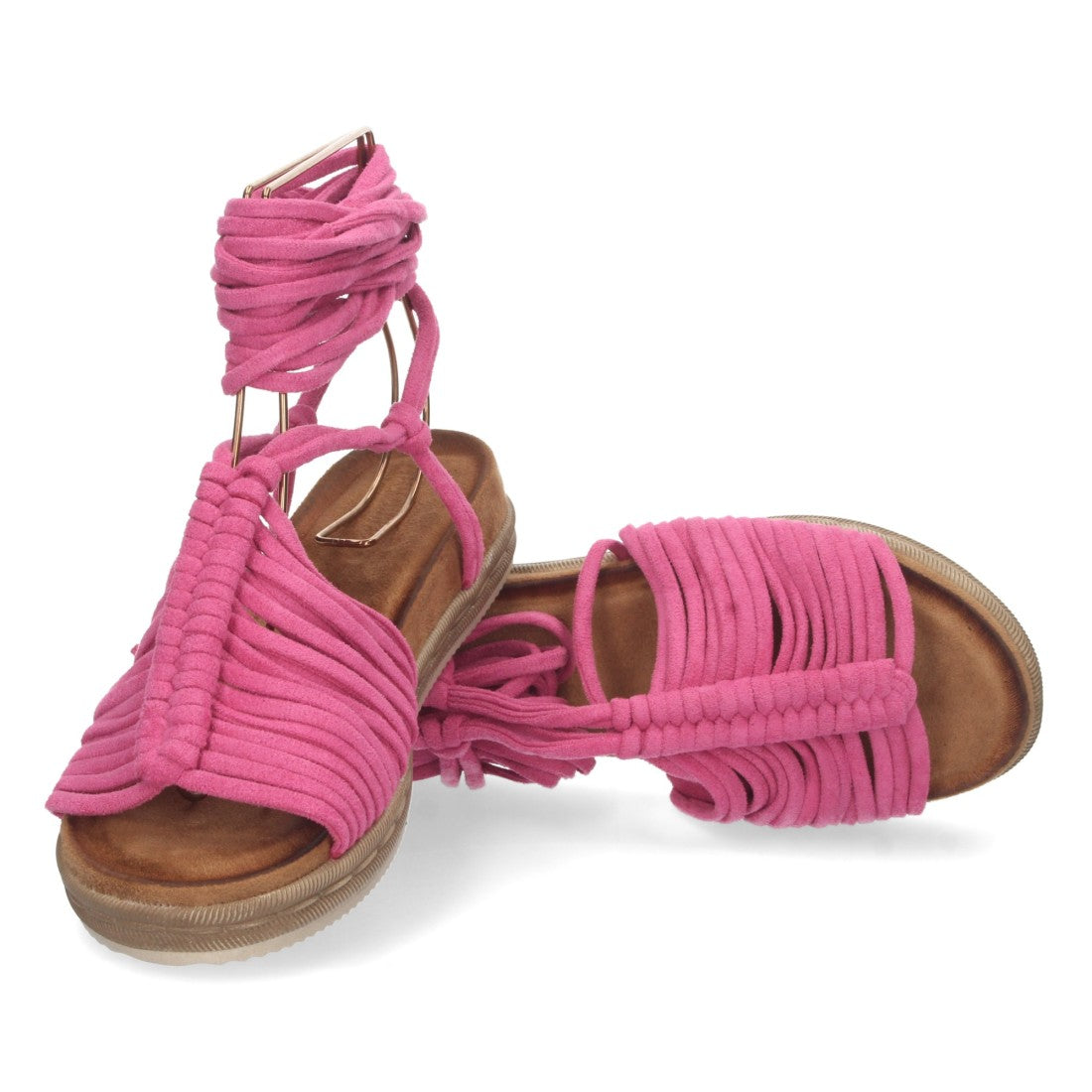 Sandalia Plana – Tiras al Tobillo y Confort Diario -Fucsia
