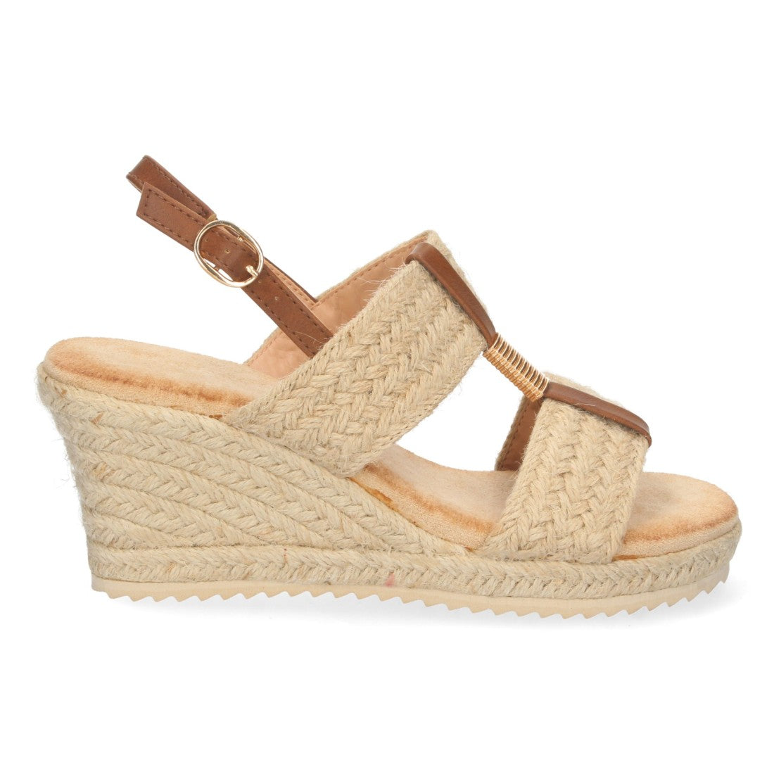 Sandalia de Cuña con Doble Pala Trenzada - Beige