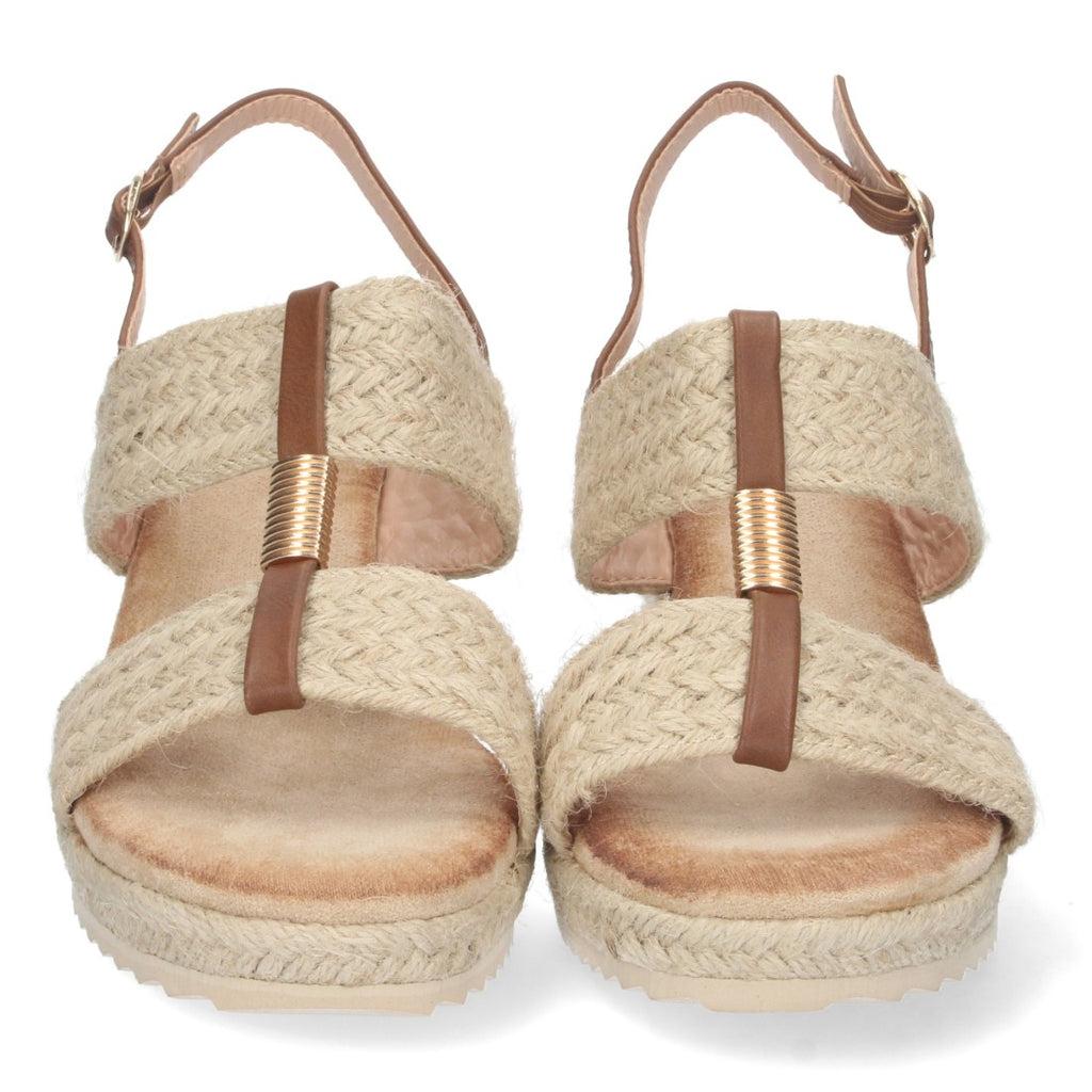 Sandalia de Cuña con Doble Pala Trenzada - Beige