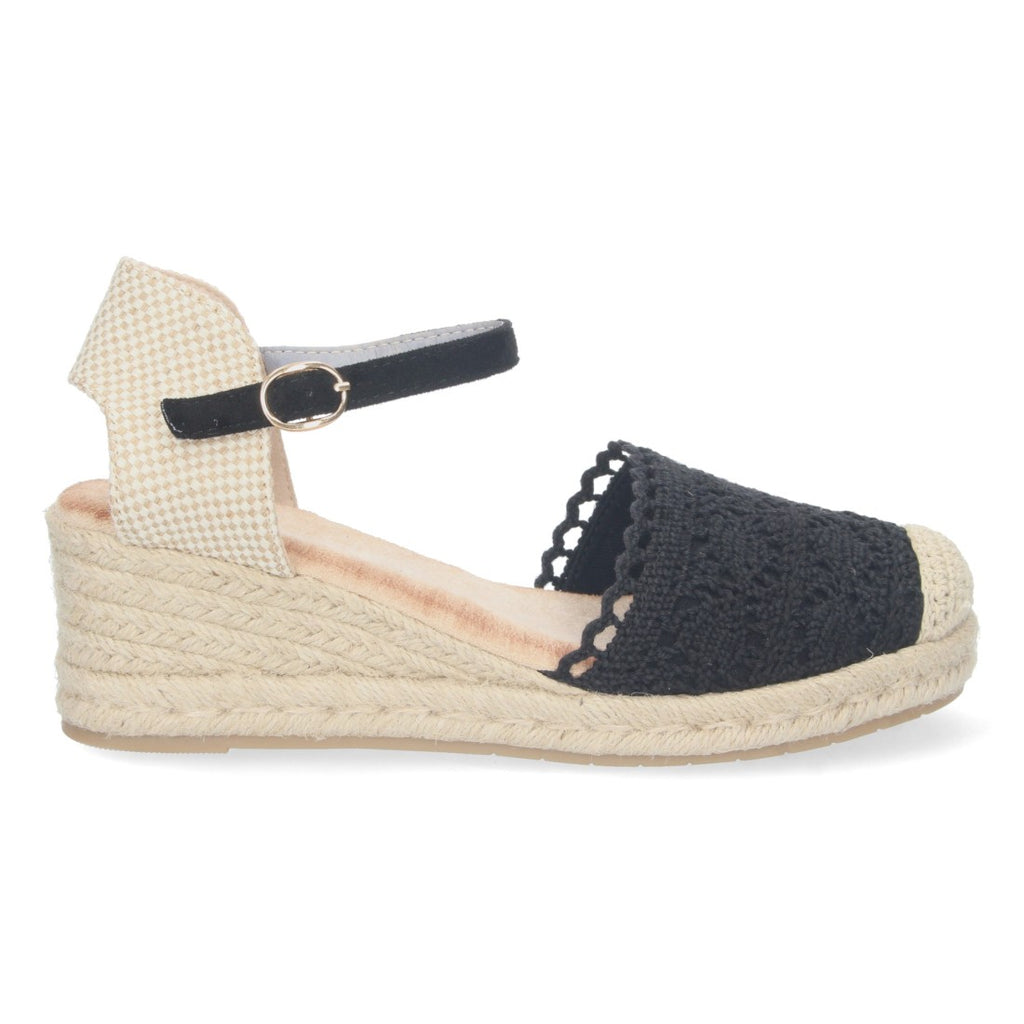 Sandalia de Cuña Valenciana con Pala de Rafia Negra